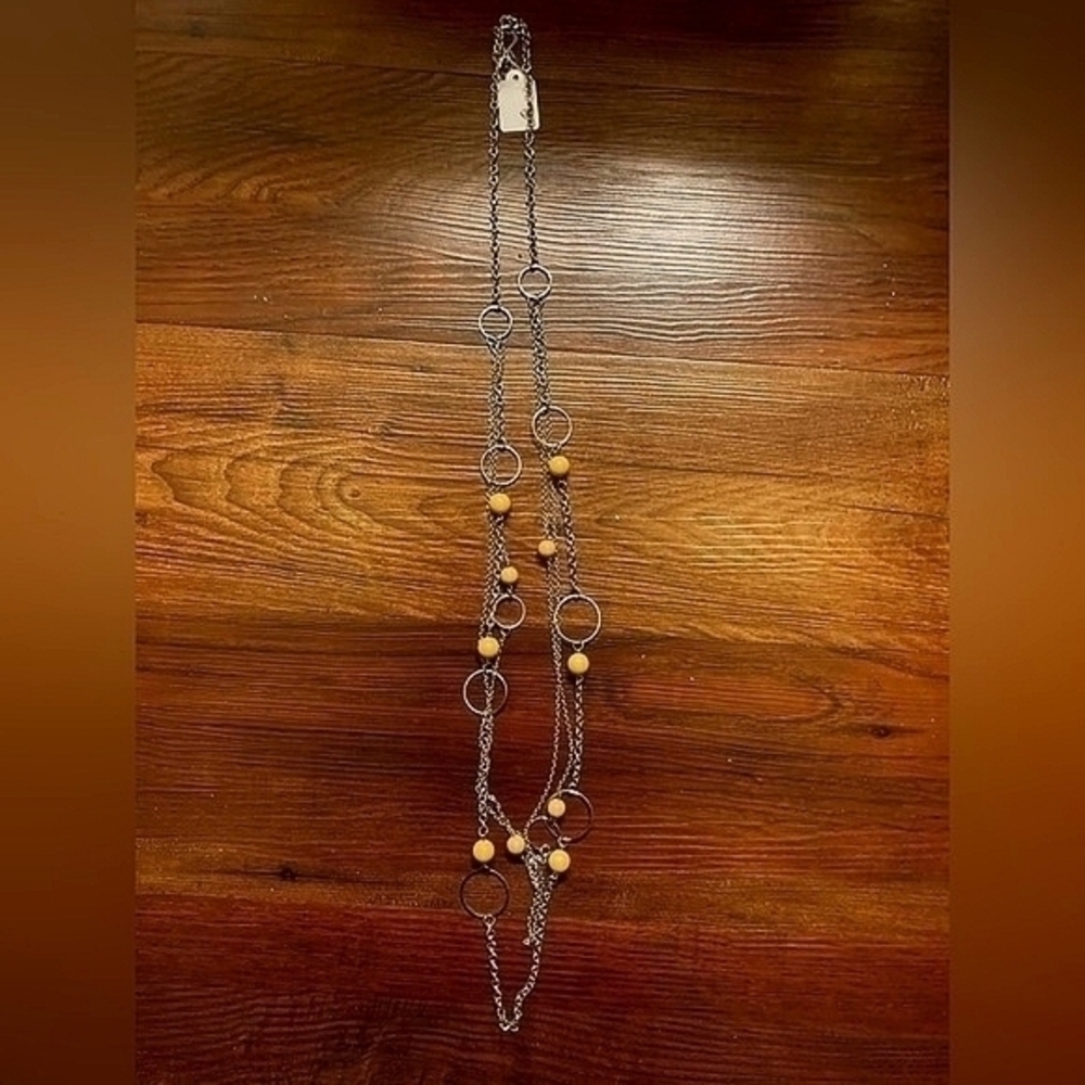 Silver tone and yellow beaded necklace